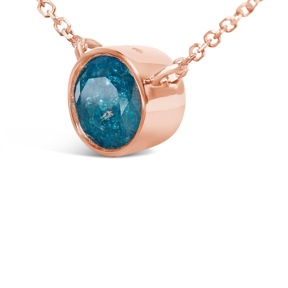 14K Rose Gold 2.0 Cttw Bezel Set Blue Diamond Solitaire Pendant Necklace - 18