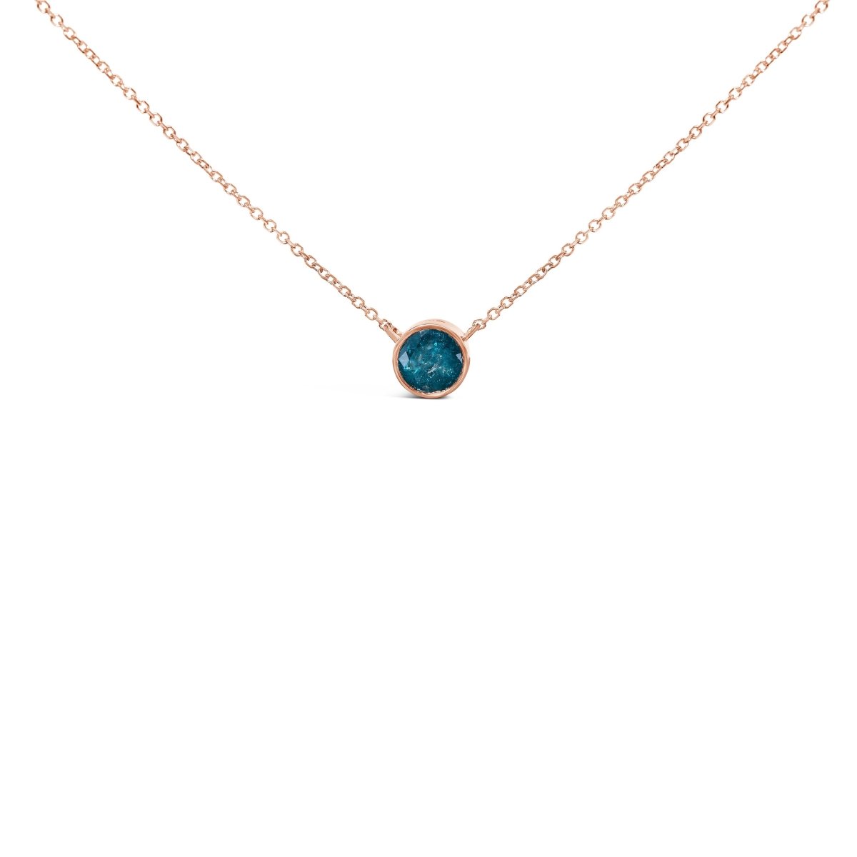 14K Rose Gold 2.0 Cttw Bezel Set Blue Diamond Solitaire Pendant Necklace - 18