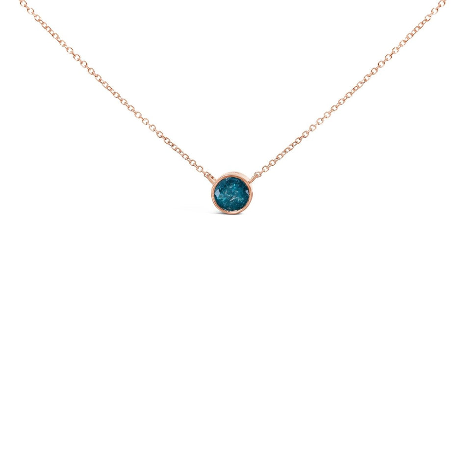 14K Rose Gold 2.0 Cttw Bezel Set Blue Diamond Solitaire Pendant Necklace - 18" Inches - Necklaces - Custom Crafting Alliance, LLC