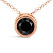 14K Rose Gold 3 1/2 Cttw Bezel-Set Black Round Diamond Solitaire Pendant Necklace (Black Color, I2-I3 Clarity) - 18