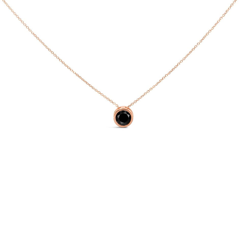 14K Rose Gold 3 1/2 Cttw Bezel-Set Black Round Diamond Solitaire Pendant Necklace (Black Color, I2-I3 Clarity) - 18" - Necklaces - Custom Crafting Alliance, LLC