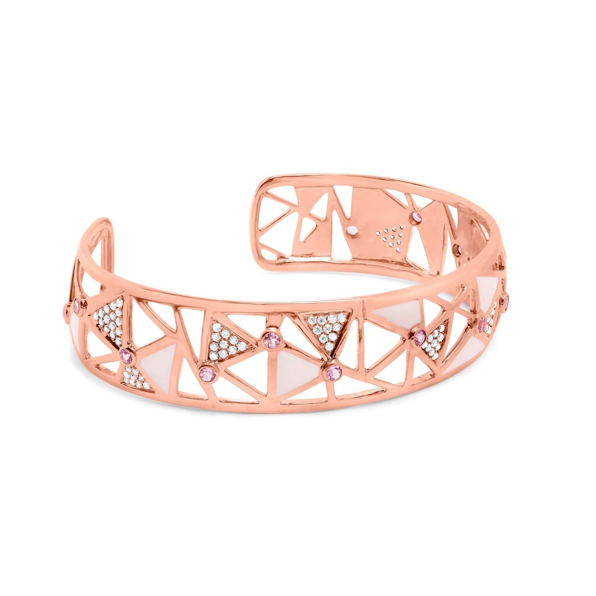 14K Rose Gold 5/8 Cttw Diamond with Pink Tourmaline Open Cuff Bangle with White Enamel (G-H Color, SI1-SI2 Clarity) - 7