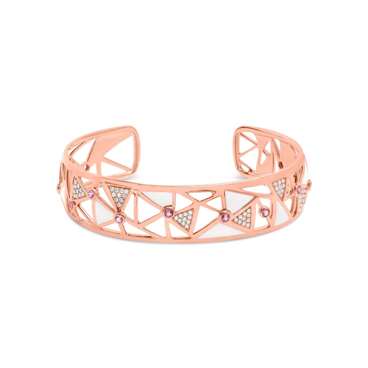 14K Rose Gold 5/8 Cttw Diamond with Pink Tourmaline Open Cuff Bangle with White Enamel (G-H Color, SI1-SI2 Clarity) - 7
