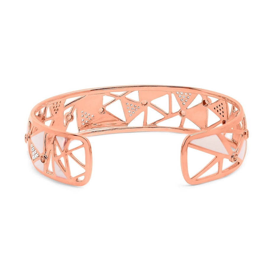 14K Rose Gold 5/8 Cttw Diamond with Pink Tourmaline Open Cuff Bangle with White Enamel (G-H Color, SI1-SI2 Clarity) - 7