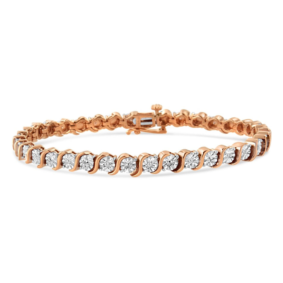 14K Rose Gold Plated .925 Sterling Silver 1/10 Cttw Diamond Round Miracle Plate and 