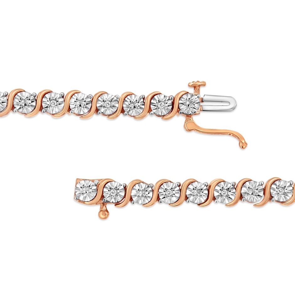 14K Rose Gold Plated .925 Sterling Silver 1/10 Cttw Diamond Round Miracle Plate and 