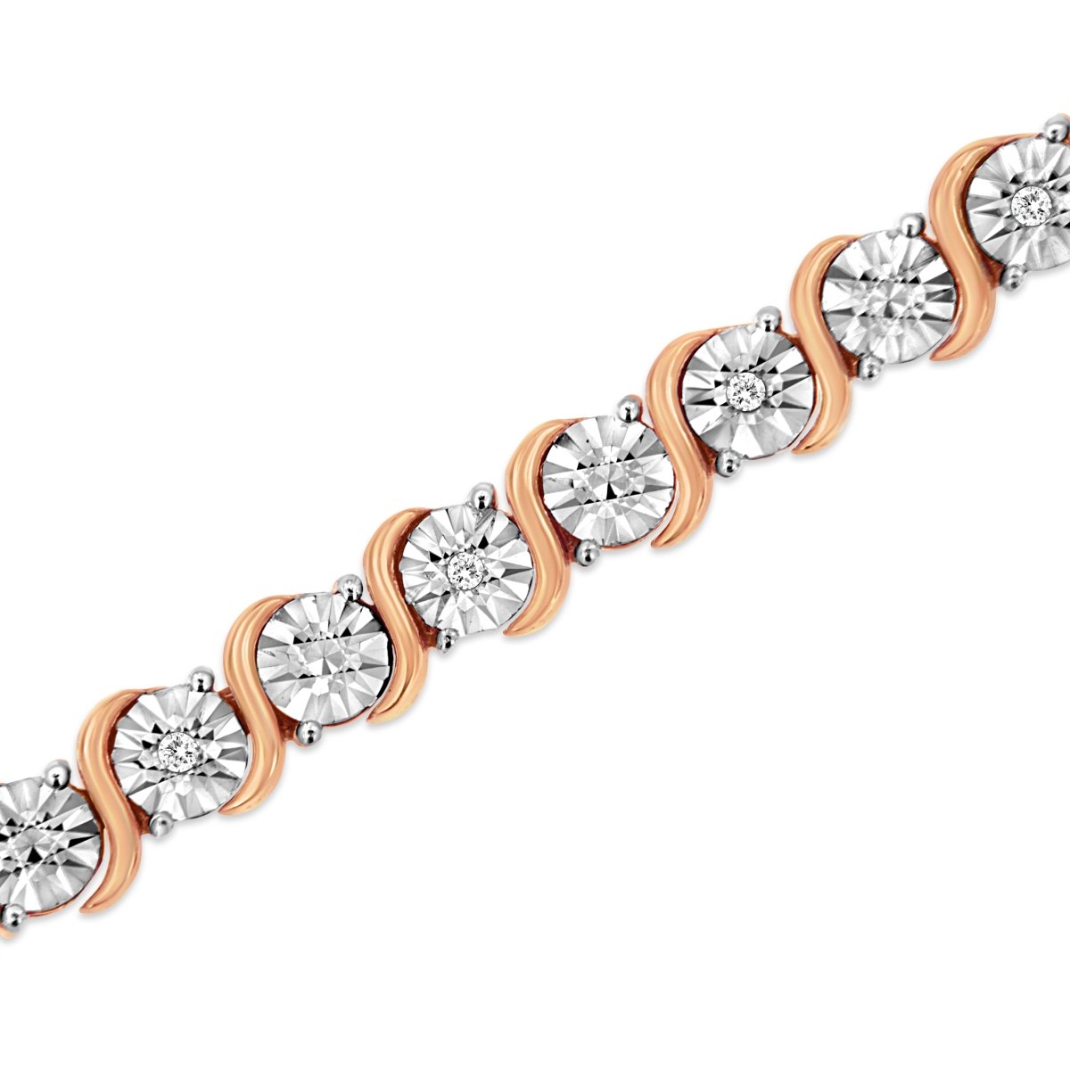 14K Rose Gold Plated .925 Sterling Silver 1/10 Cttw Diamond Round Miracle Plate and 