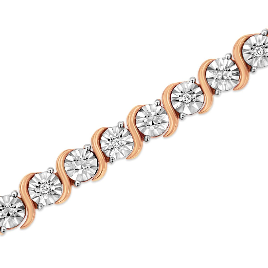 14K Rose Gold Plated .925 Sterling Silver 1/10 Cttw Diamond Round Miracle Plate and 