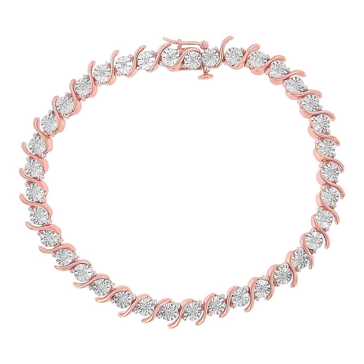 14K Rose Gold Plated .925 Sterling Silver 1/10 Cttw Diamond Round Miracle Plate and 