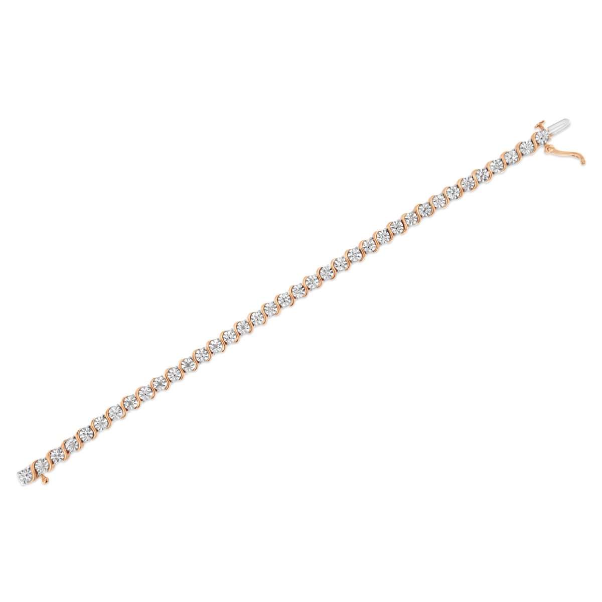 14K Rose Gold Plated .925 Sterling Silver 1/10 Cttw Diamond Round Miracle Plate and 