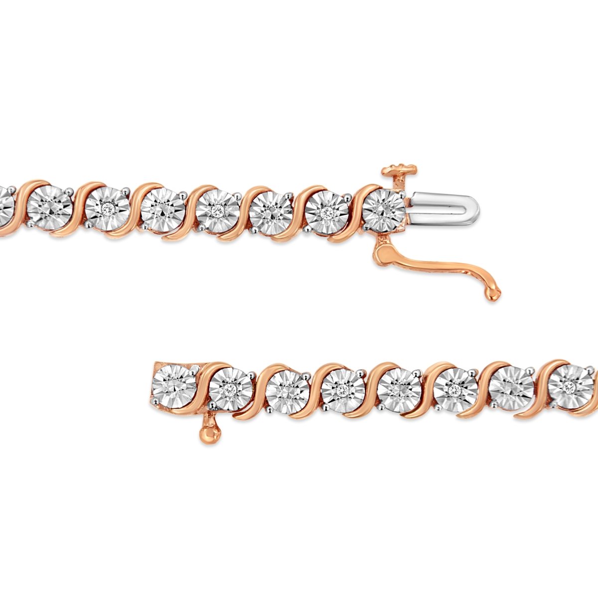 14K Rose Gold Plated .925 Sterling Silver 1/10 Cttw Diamond Round Miracle Plate and 