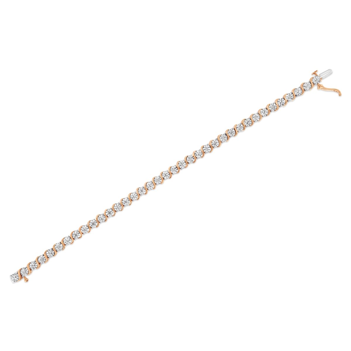 14K Rose Gold Plated .925 Sterling Silver 1/10 Cttw Diamond Round Miracle Plate and 