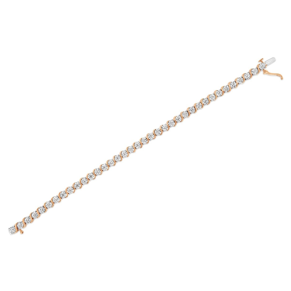 14K Rose Gold Plated .925 Sterling Silver 1/10 Cttw Diamond Round Miracle Plate and 