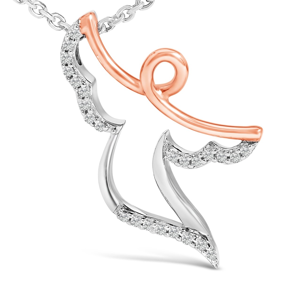 14K Rose Gold Plated Sterling Silver 1/10 Cttw Diamond Angel Pendant Necklace - Necklaces - Custom Crafting Alliance, LLC