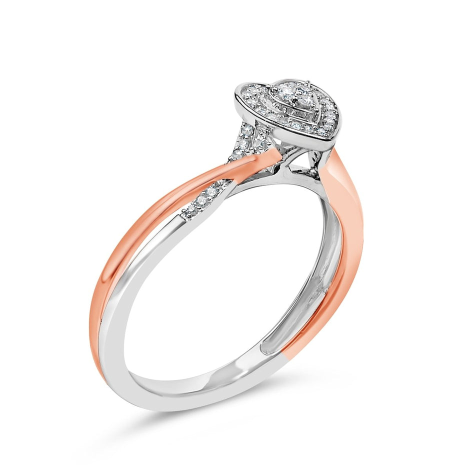 14K Rose Gold Plated Sterling Silver 1/10 Cttw Diamond Heart Motif Ring - Rings - Custom Crafting Alliance, LLC