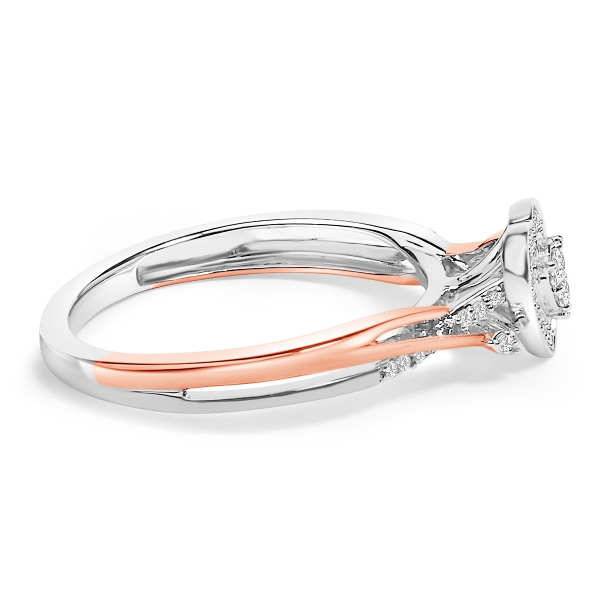 14K Rose Gold Plated Sterling Silver 1/10 Cttw Diamond Heart Motif Ring - Rings - Custom Crafting Alliance, LLC