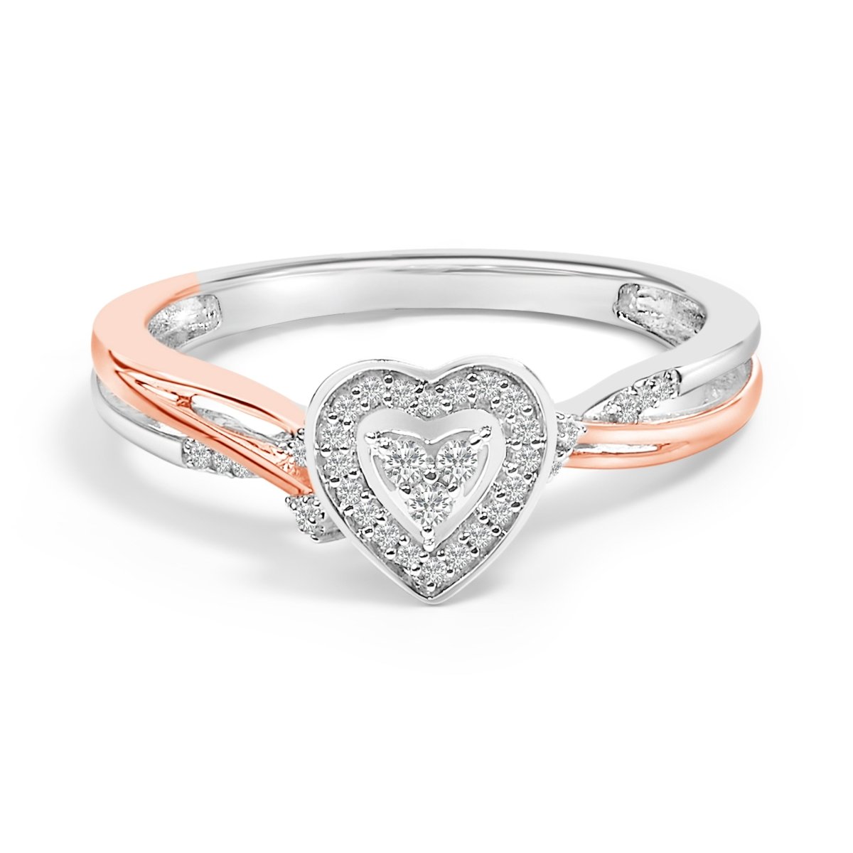 14K Rose Gold Plated Sterling Silver 1/10 Cttw Diamond Heart Motif Ring - Rings - Custom Crafting Alliance, LLC