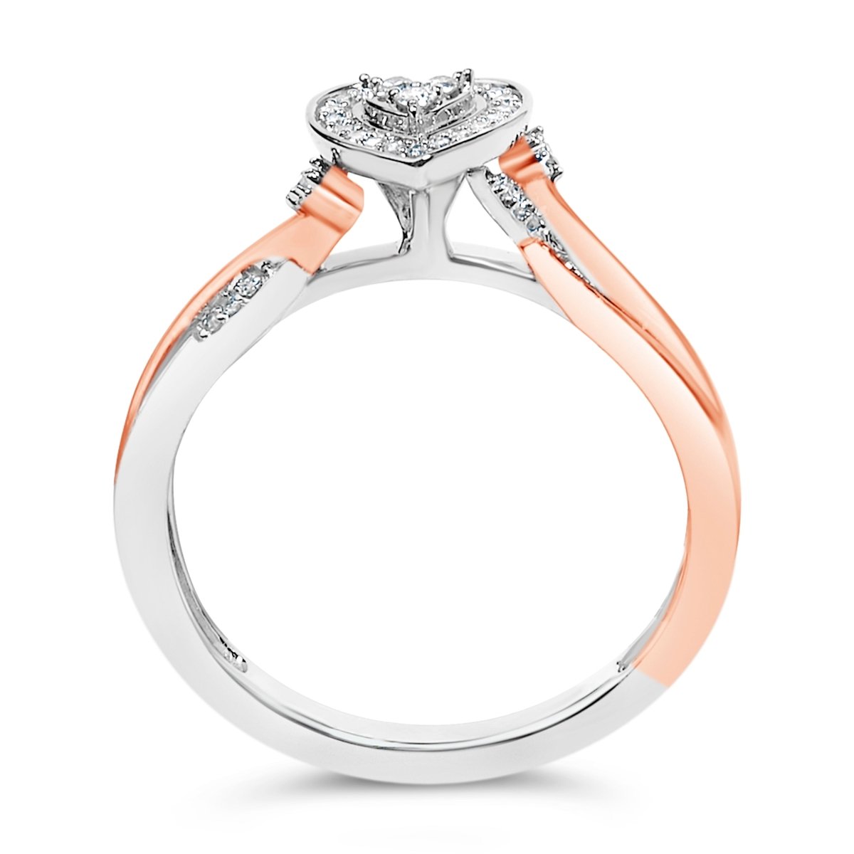 14K Rose Gold Plated Sterling Silver 1/10 Cttw Diamond Heart Motif Ring - Rings - Custom Crafting Alliance, LLC