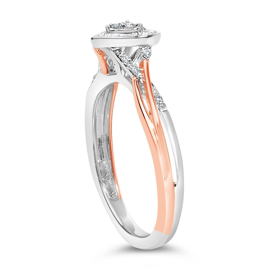 14K Rose Gold Plated Sterling Silver 1/10 Cttw Diamond Heart Motif Ring - Rings - Custom Crafting Alliance, LLC