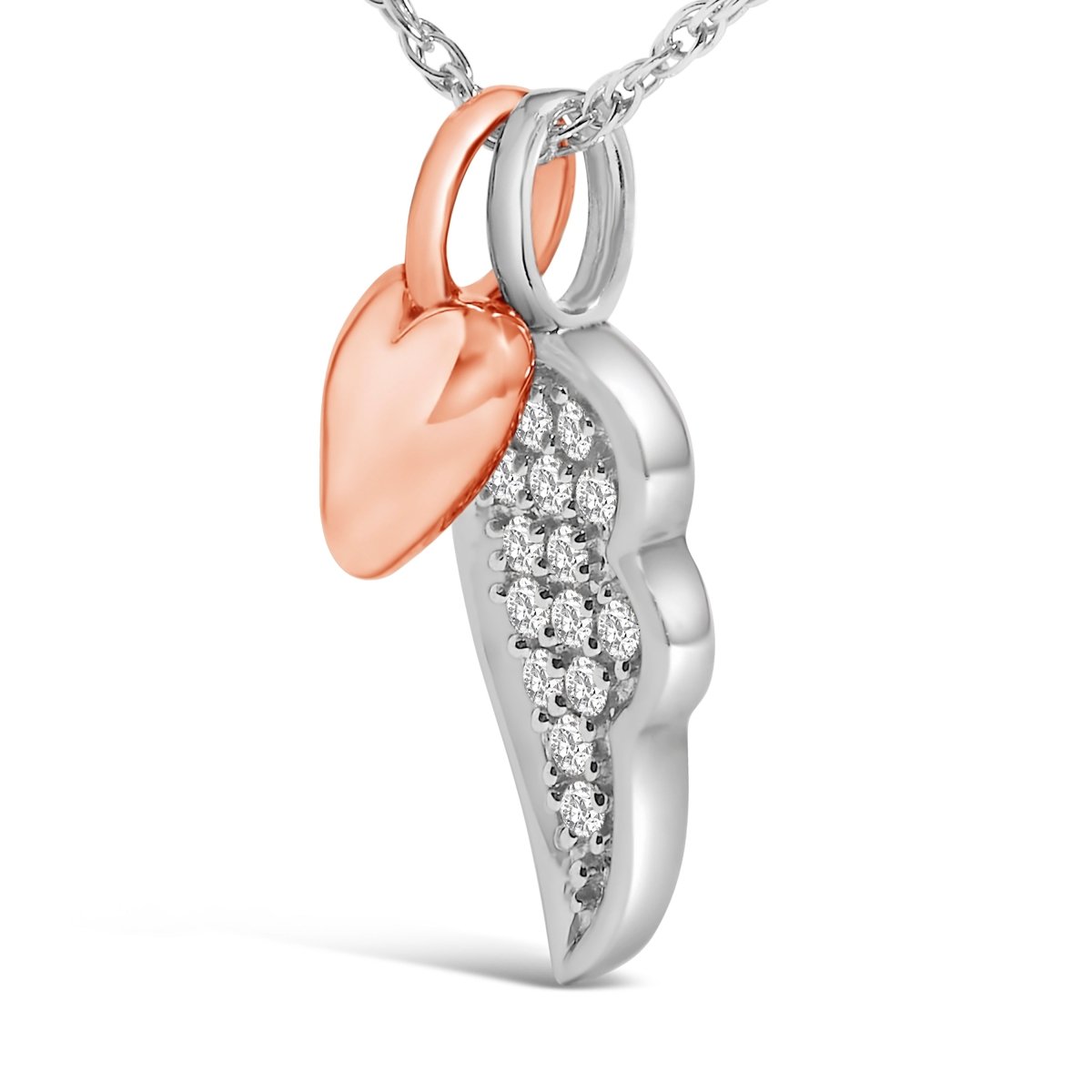14K Rose Gold Plated Sterling Silver 1/10 Cttw Diamond Heart & Wing Pendant Necklace - Necklaces - Custom Crafting Alliance, LLC