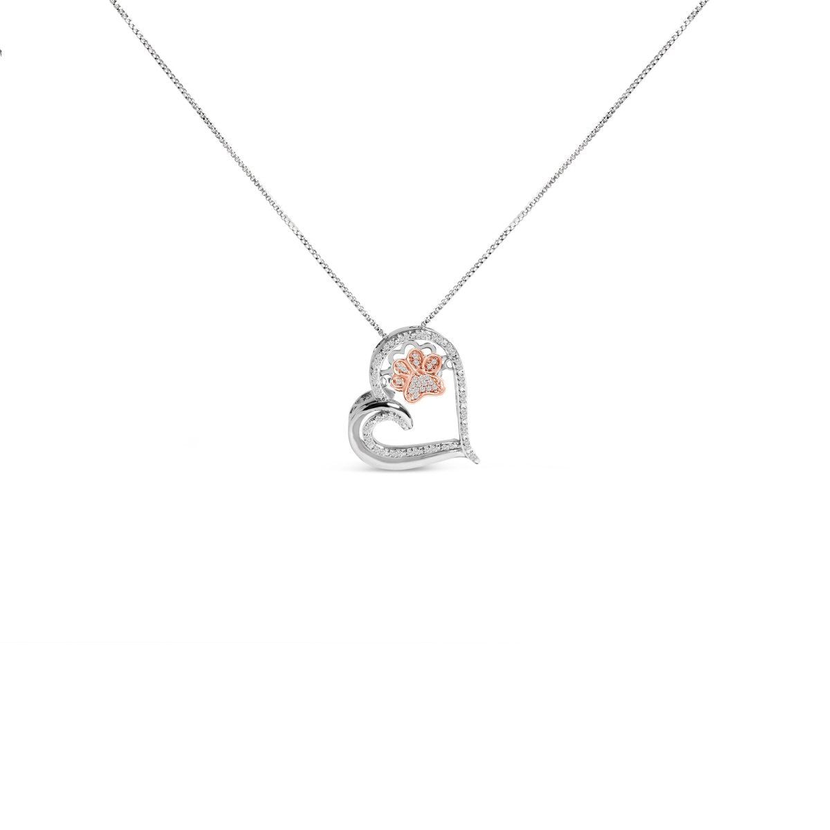 14K Rose Gold Plated Sterling Silver 1/10 Cttw Diamond Paw & Heart Pendant Necklace - Necklaces - Custom Crafting Alliance, LLC