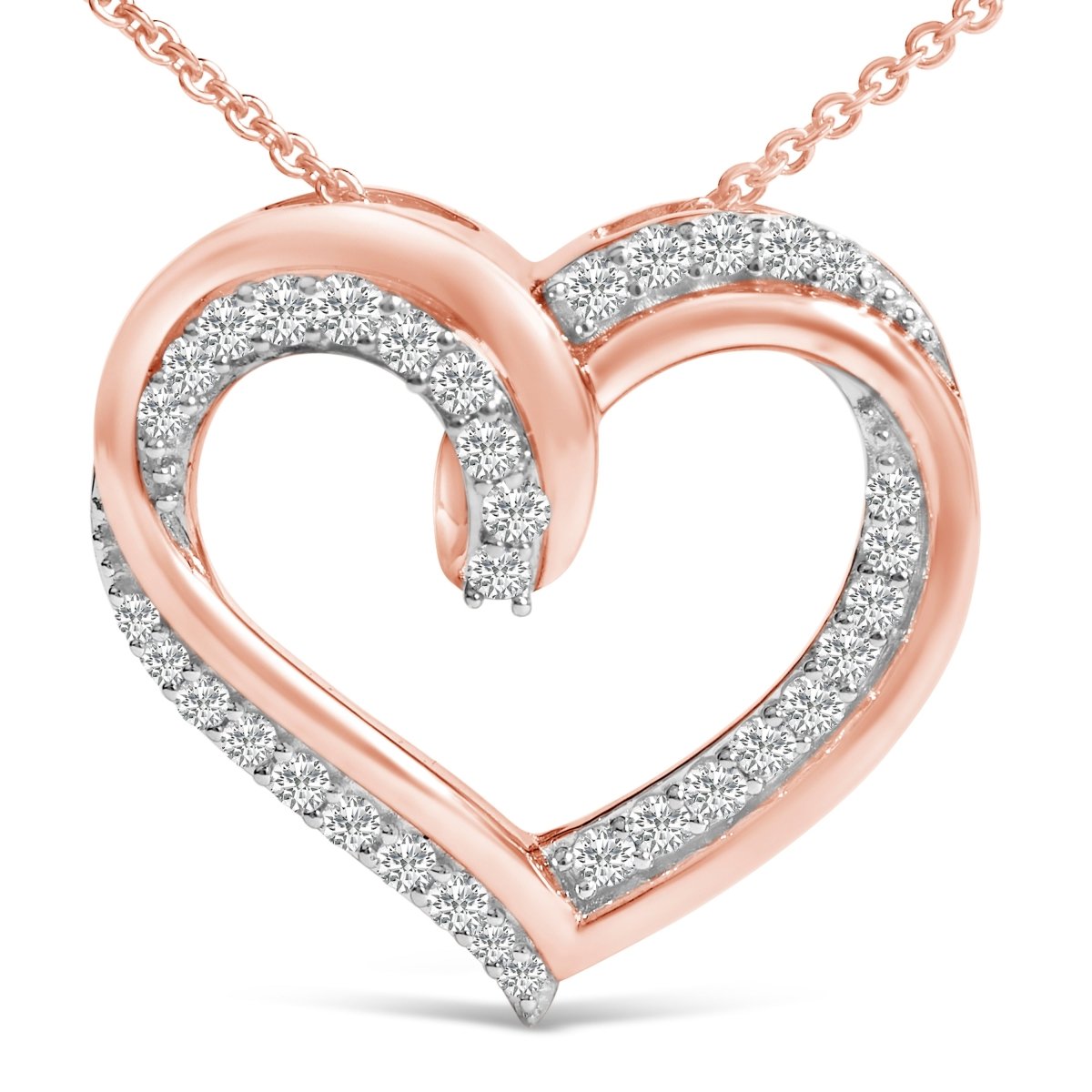 14K Rose Gold Plated Sterling Silver 1/2 Cttw Diamond Open Heart Pendant Necklace - Necklaces - Custom Crafting Alliance, LLC