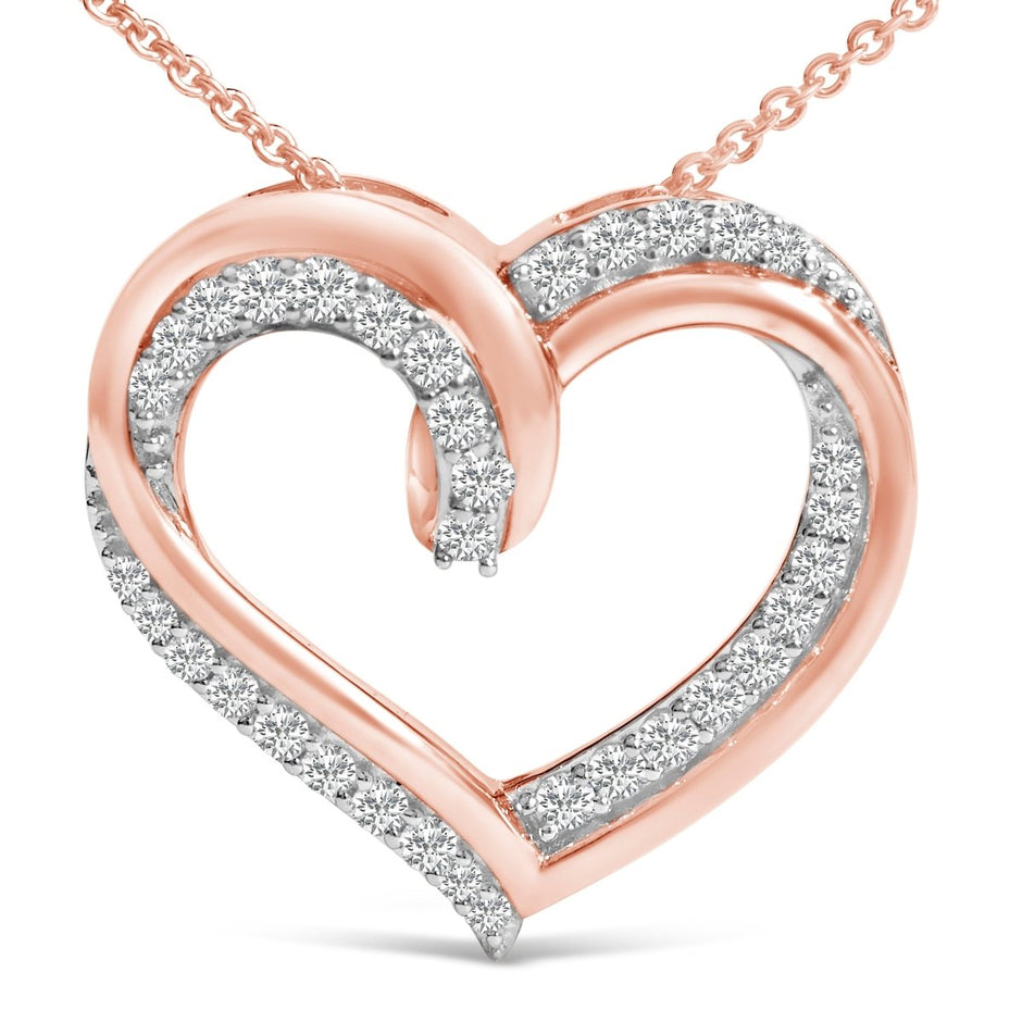 14K Rose Gold Plated Sterling Silver 1/2 Cttw Diamond Open Heart Pendant Necklace - Necklaces - Custom Crafting Alliance, LLC