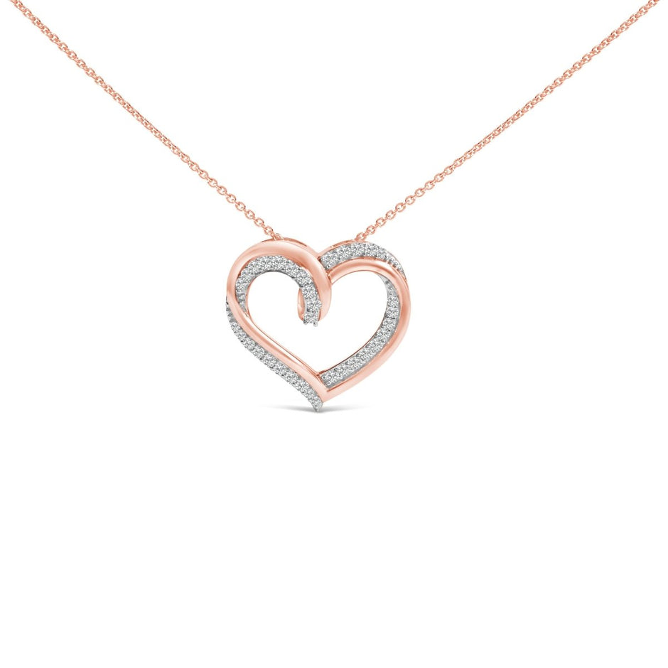 14K Rose Gold Plated Sterling Silver 1/2 Cttw Diamond Open Heart Pendant Necklace - Necklaces - Custom Crafting Alliance, LLC