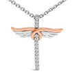 14K Rose Gold Plated Sterling Silver 1/5 Cttw Diamond Wing Cross Pendant Necklace - Necklaces - Custom Crafting Alliance, LLC