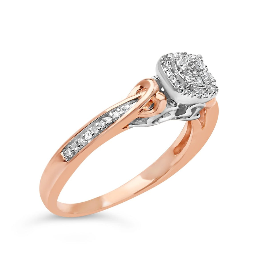 14K Rose Gold Plated Sterling Silver 1/6 Cttw Diamond Knot Cluster Ring - Rings - Custom Crafting Alliance, LLC
