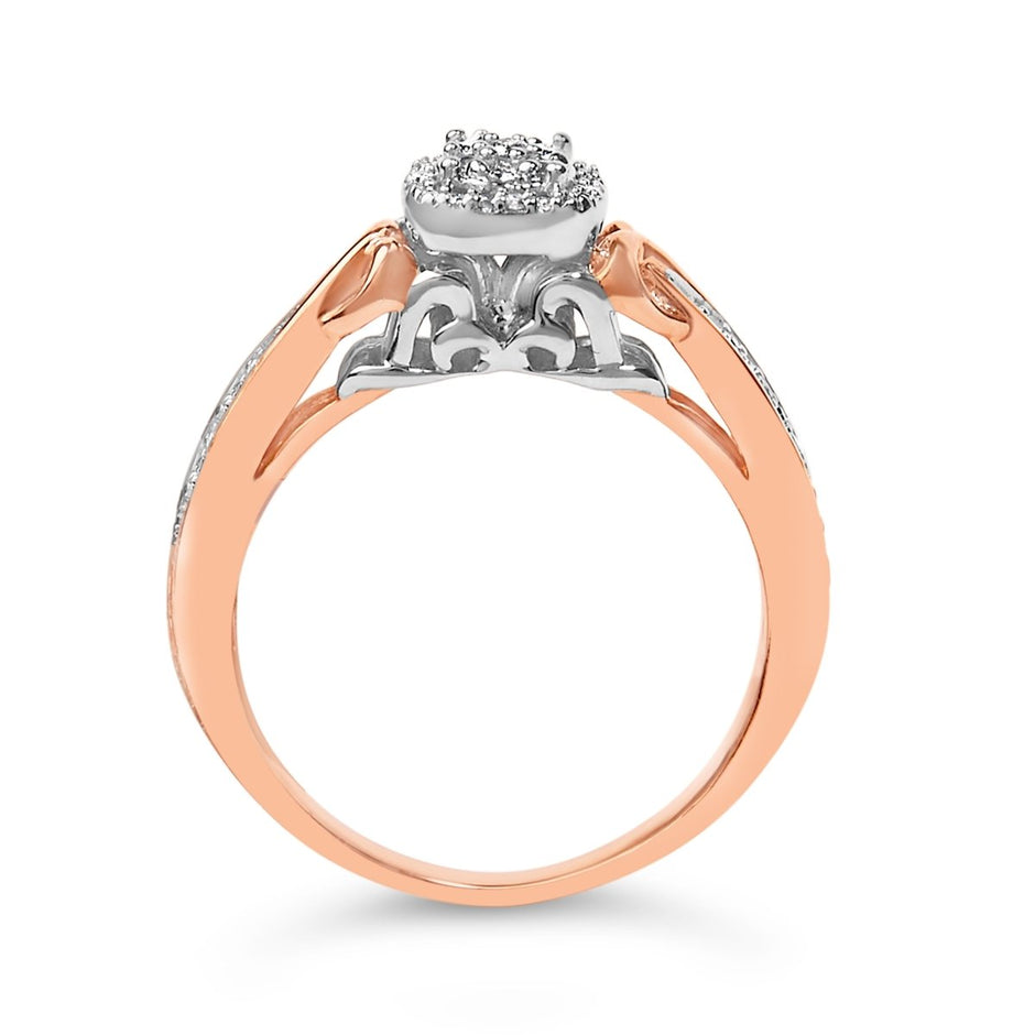 14K Rose Gold Plated Sterling Silver 1/6 Cttw Diamond Knot Cluster Ring - Rings - Custom Crafting Alliance, LLC