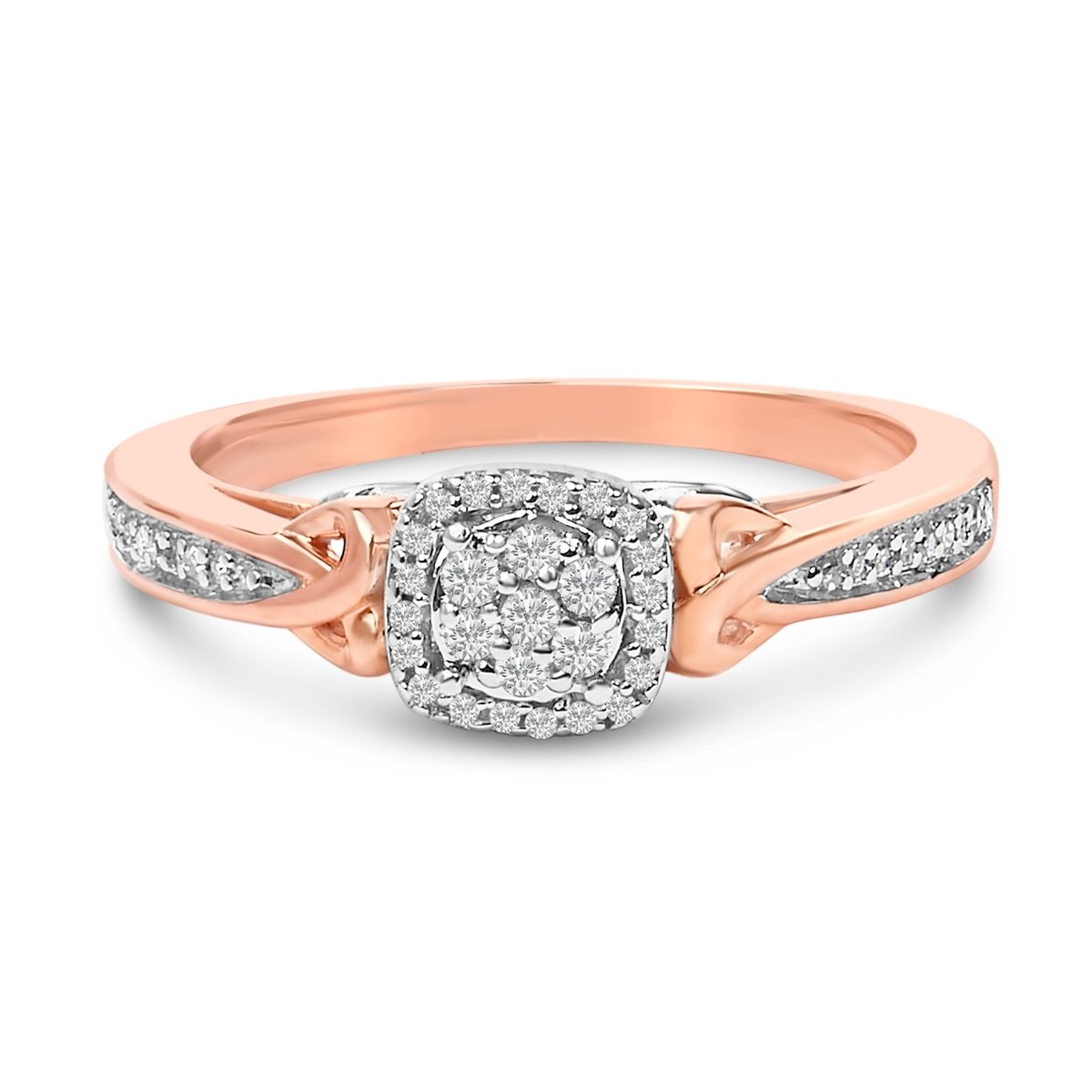 14K Rose Gold Plated Sterling Silver 1/6 Cttw Diamond Knot Cluster Ring - Rings - Custom Crafting Alliance, LLC