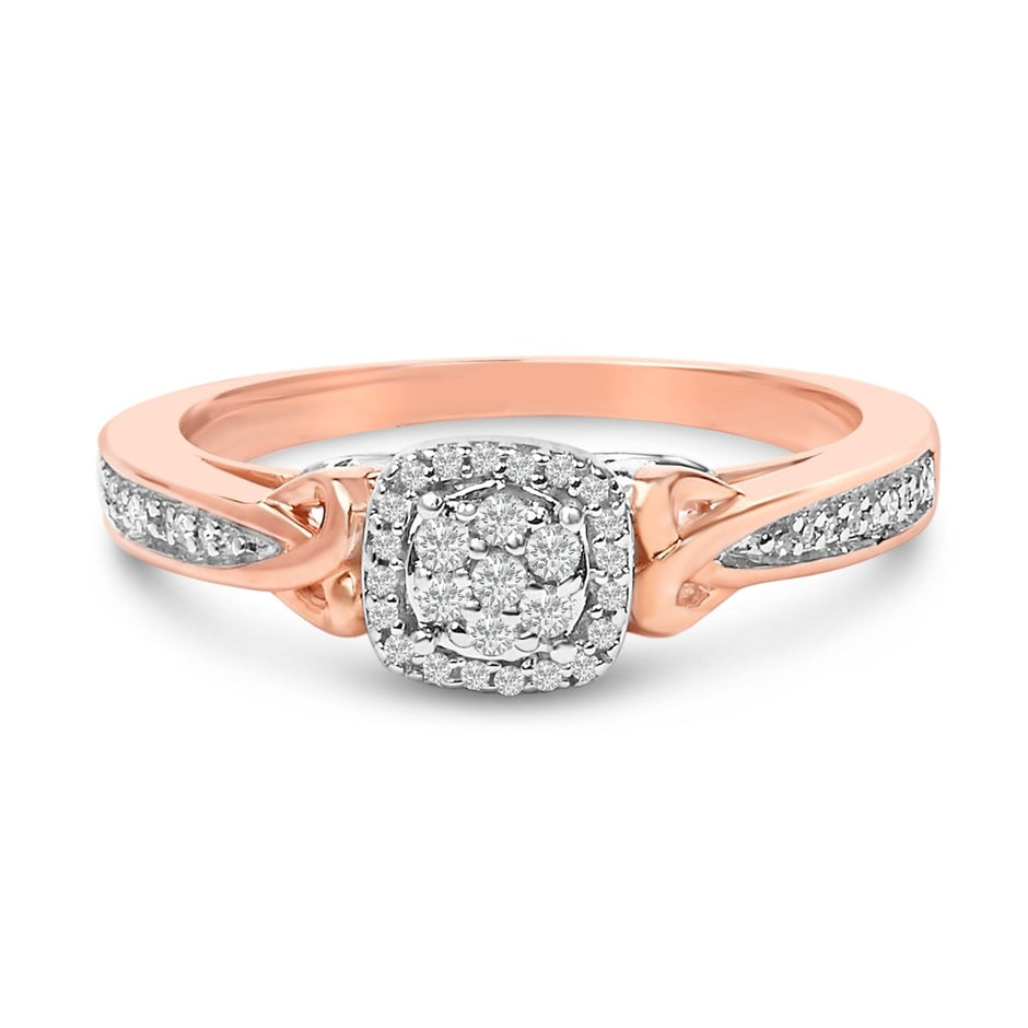 14K Rose Gold Plated Sterling Silver 1/6 Cttw Diamond Knot Cluster Ring - Rings - Custom Crafting Alliance, LLC