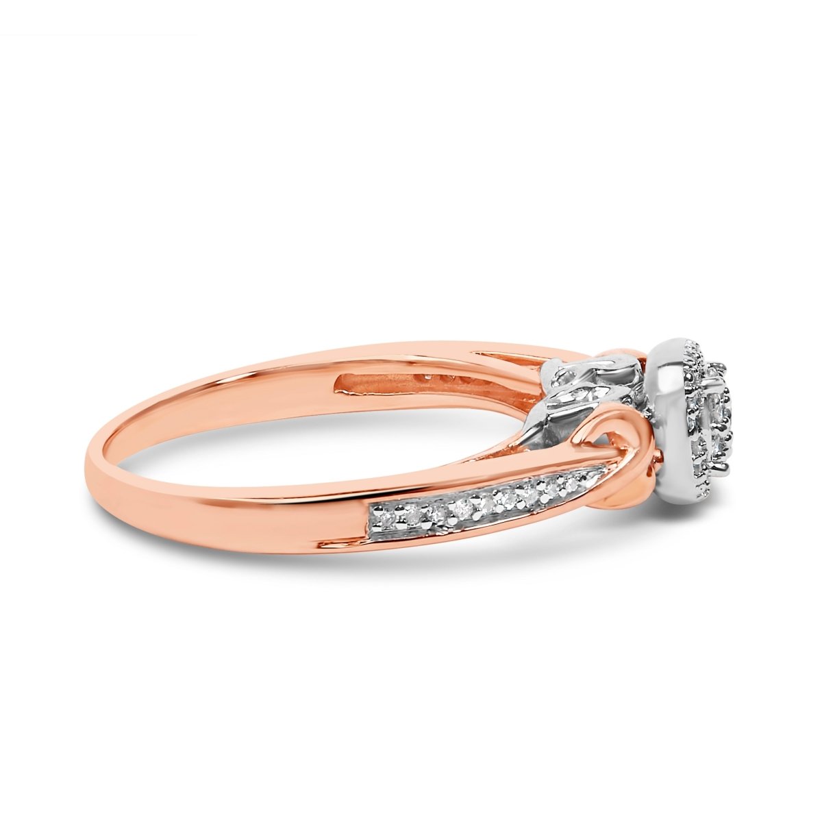 14K Rose Gold Plated Sterling Silver 1/6 Cttw Diamond Knot Cluster Ring - Rings - Custom Crafting Alliance, LLC