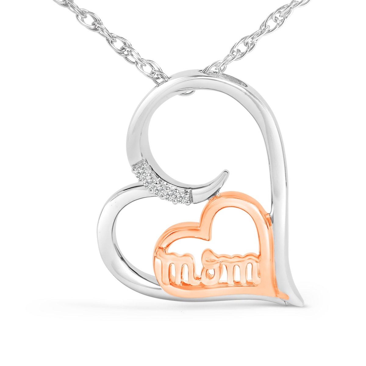 14K Rose Gold Plated Sterling Silver Diamond Accent Mom Heart Pendant Necklace - Necklaces - Custom Crafting Alliance, LLC