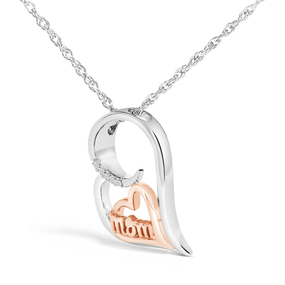 14K Rose Gold Plated Sterling Silver Diamond Accent Mom Heart Pendant Necklace - Necklaces - Custom Crafting Alliance, LLC