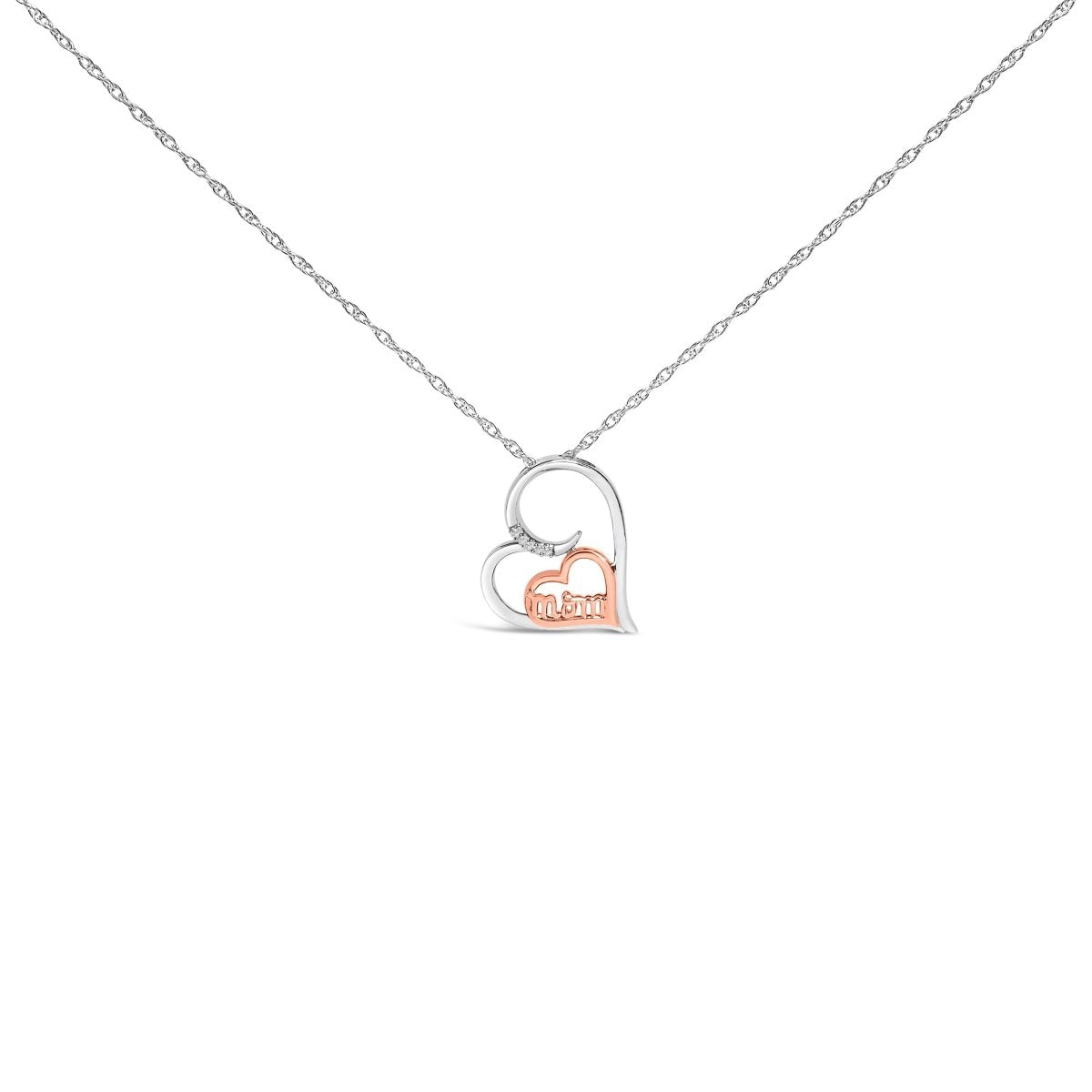 14K Rose Gold Plated Sterling Silver Diamond Accent Mom Heart Pendant Necklace - Necklaces - Custom Crafting Alliance, LLC