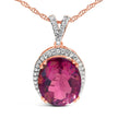 14K Rose Gold Vermeil Sterling Silver 1/5 Cttw Diamond Pink Quartz Oval Pendant Necklace - Necklaces - Custom Crafting Alliance, LLC