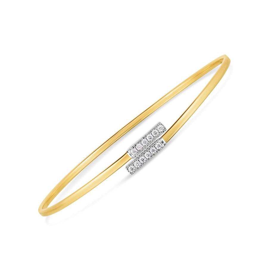 14k Two Tone Gold Diamond Bypass Bar Bangle (2.00 mm) - Bracelets - Custom Crafting Alliance, LLC