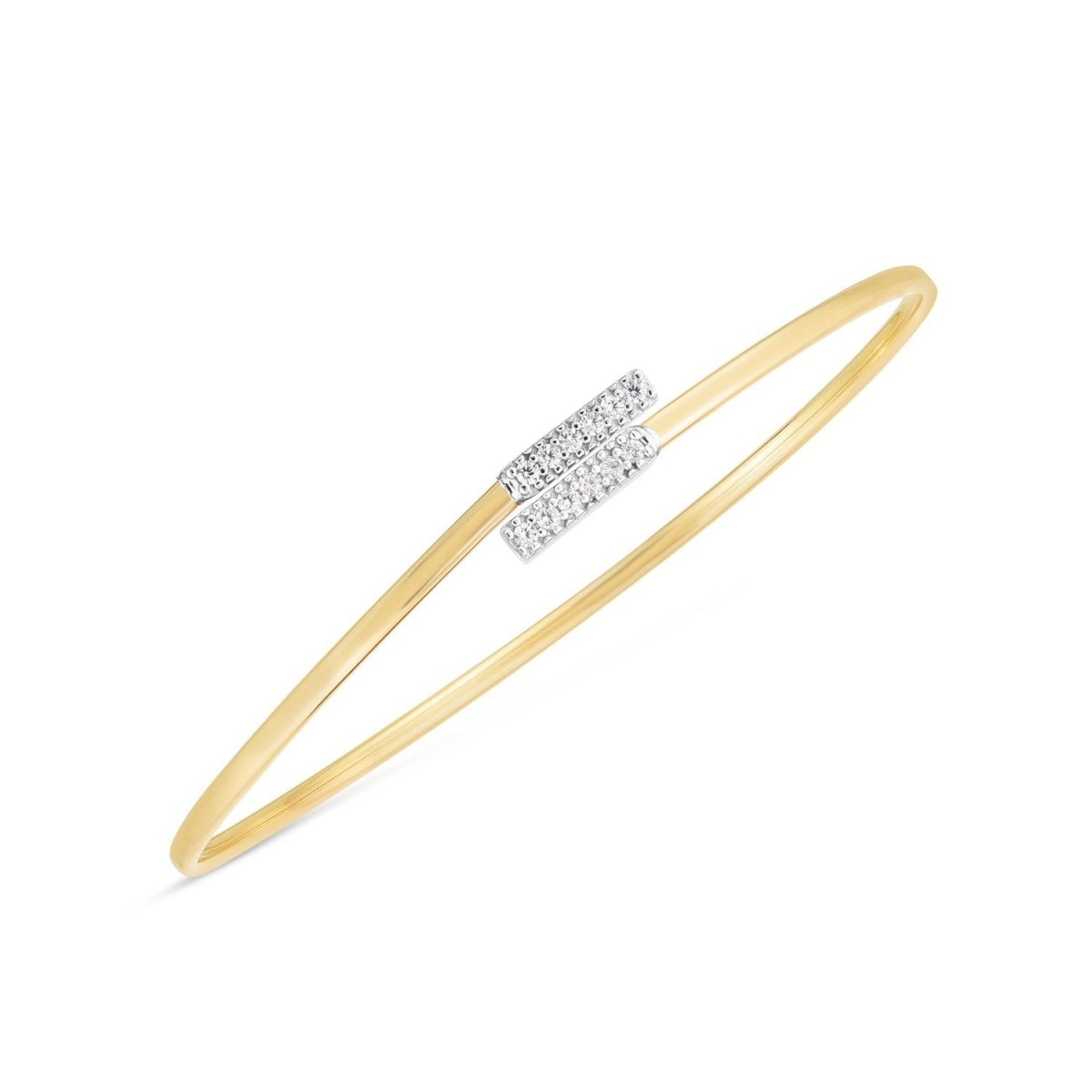 14k Two Tone Gold Diamond Bypass Bar Bangle (2.00 mm) - Bracelets - Custom Crafting Alliance, LLC