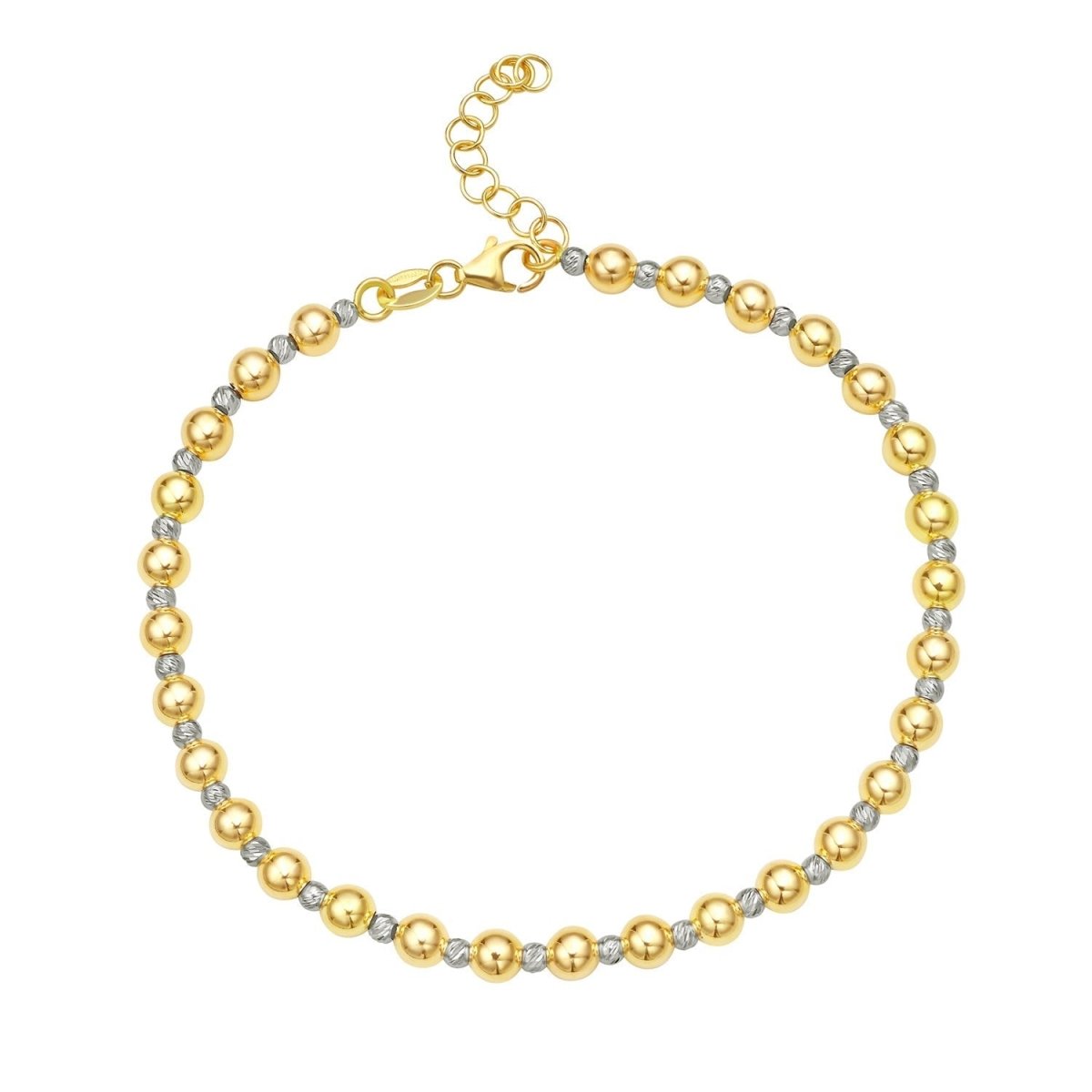 14k Two Tone Gold Polished Diamond Cut Bead Bracelet (4.00 mm) - Bracelets - Custom Crafting Alliance, LLC