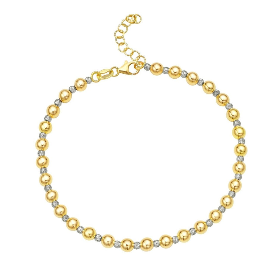 14k Two Tone Gold Polished Diamond Cut Bead Bracelet (4.00 mm) - Bracelets - Custom Crafting Alliance, LLC