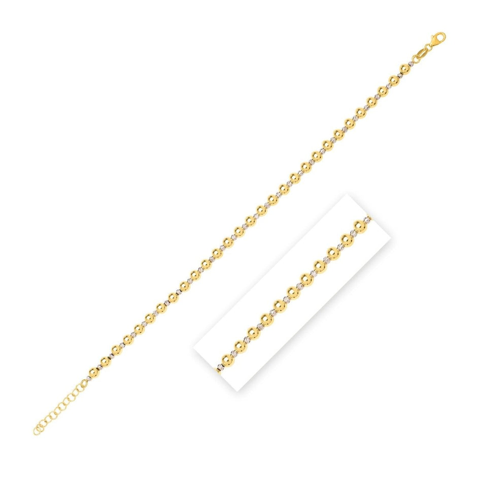 14k Two Tone Gold Polished Diamond Cut Bead Bracelet (4.00 mm) - Bracelets - Custom Crafting Alliance, LLC