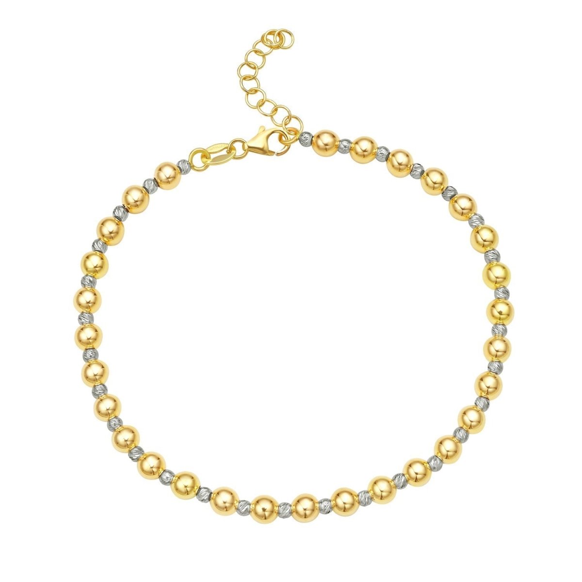 14k Two Tone Gold Polished Diamond Cut Bead Bracelet (4.00 mm) - Bracelets - Custom Crafting Alliance, LLC