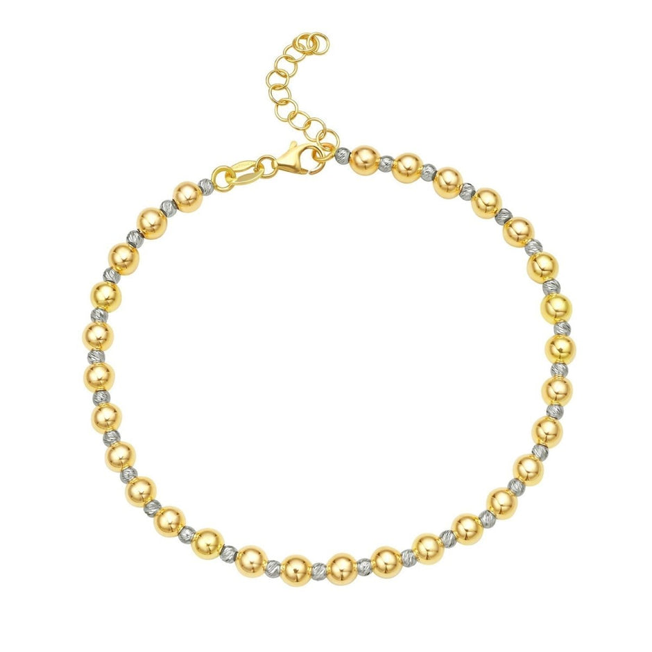 14k Two Tone Gold Polished Diamond Cut Bead Bracelet (4.00 mm) - Bracelets - Custom Crafting Alliance, LLC