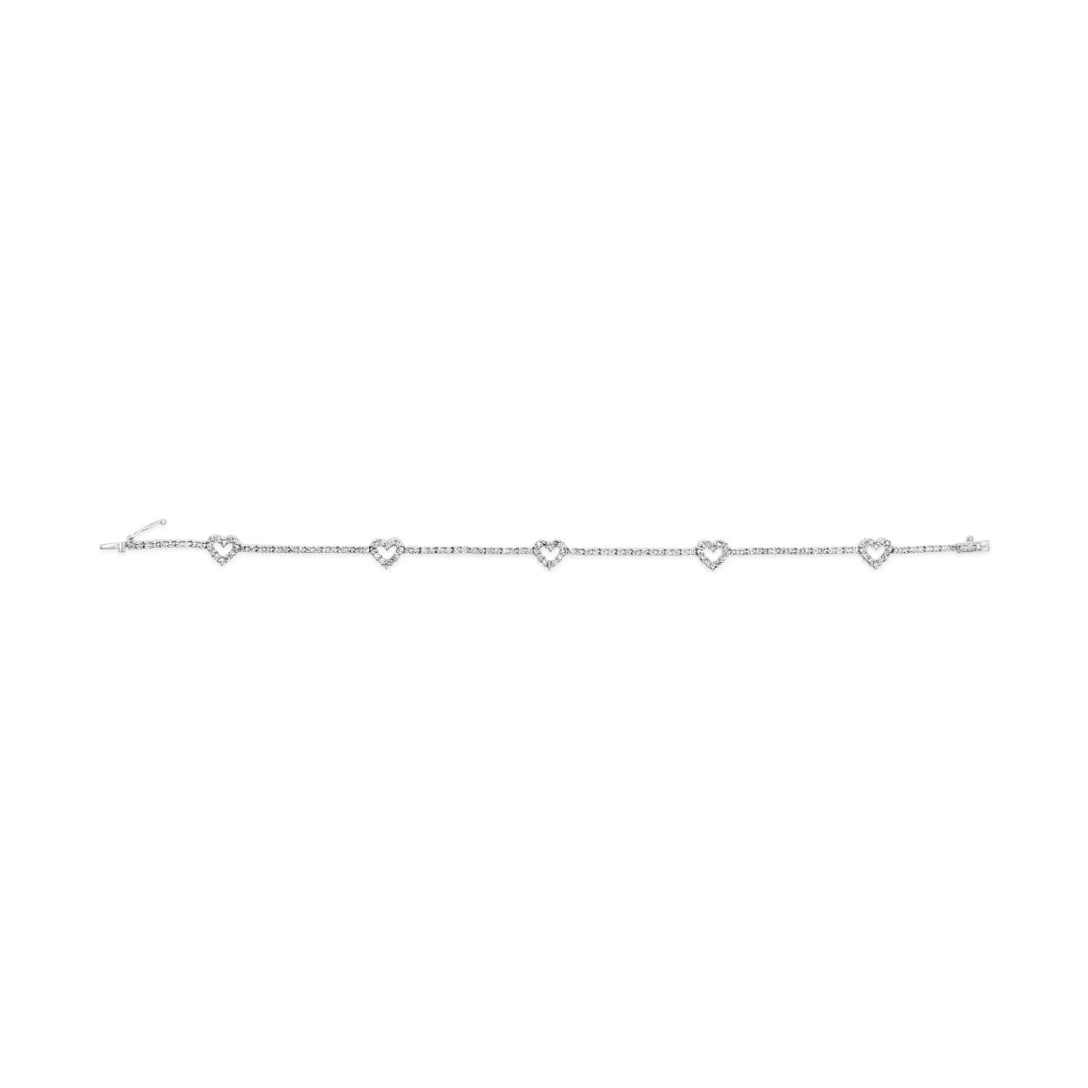 14K White Gold 1 1/2 Cttw Diamond Heart Station Strand Bracelet (H-I Color, I1-I2 Clarity) - 7.5 Inches - Bracelets - Custom Crafting Alliance, LLC