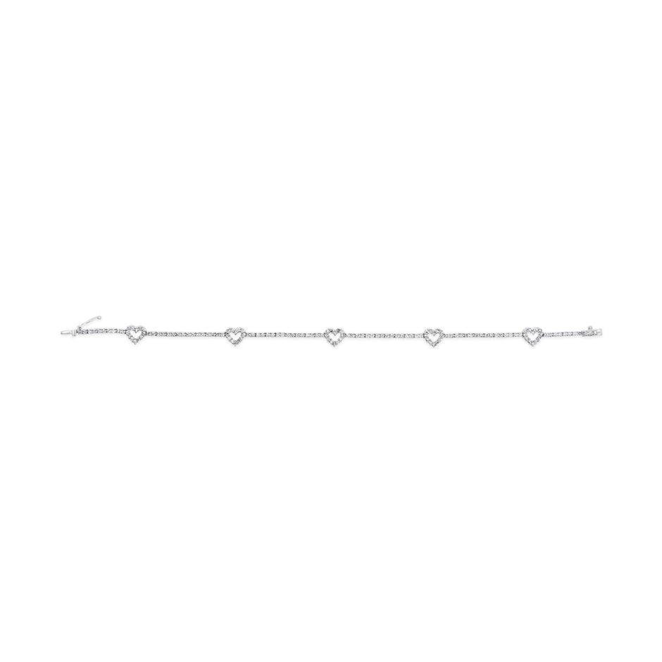 14K White Gold 1 1/2 Cttw Diamond Heart Station Strand Bracelet (H-I Color, I1-I2 Clarity) - 7.5 Inches - Bracelets - Custom Crafting Alliance, LLC