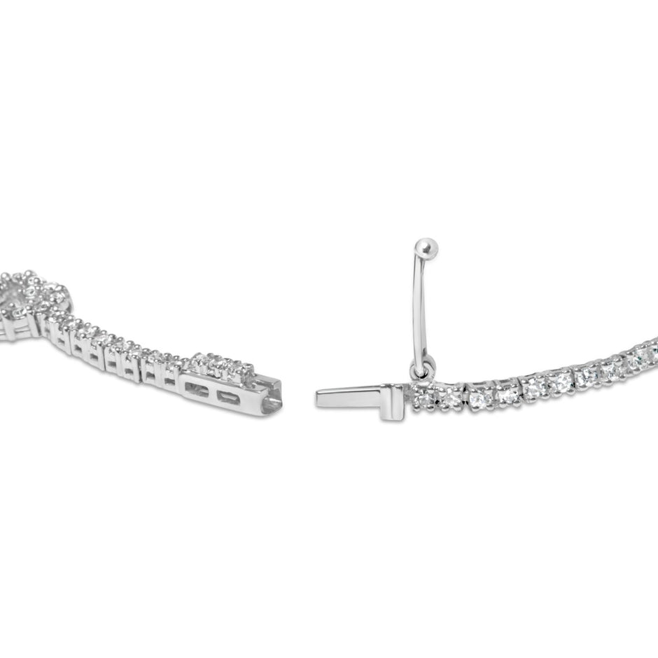 14K White Gold 1 1/2 Cttw Diamond Heart Station Strand Bracelet (H-I Color, I1-I2 Clarity) - 7.5 Inches - Bracelets - Custom Crafting Alliance, LLC