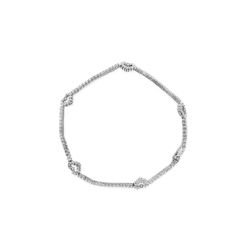 14K White Gold 1 1/2 Cttw Diamond Heart Station Strand Bracelet (H-I Color, I1-I2 Clarity) - 7.5 Inches - Bracelets - Custom Crafting Alliance, LLC