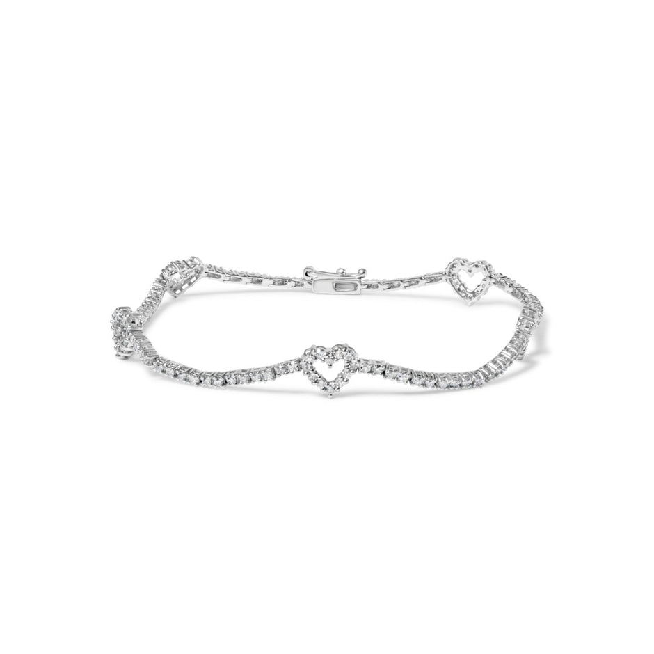 14K White Gold 1 1/2 Cttw Diamond Heart Station Strand Bracelet (H-I Color, I1-I2 Clarity) - 7.5 Inches - Bracelets - Custom Crafting Alliance, LLC